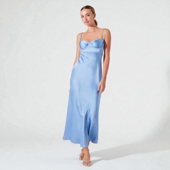 NWT ASTR Florianne Satin Maxi Dress Blue - Picture 10 of 10